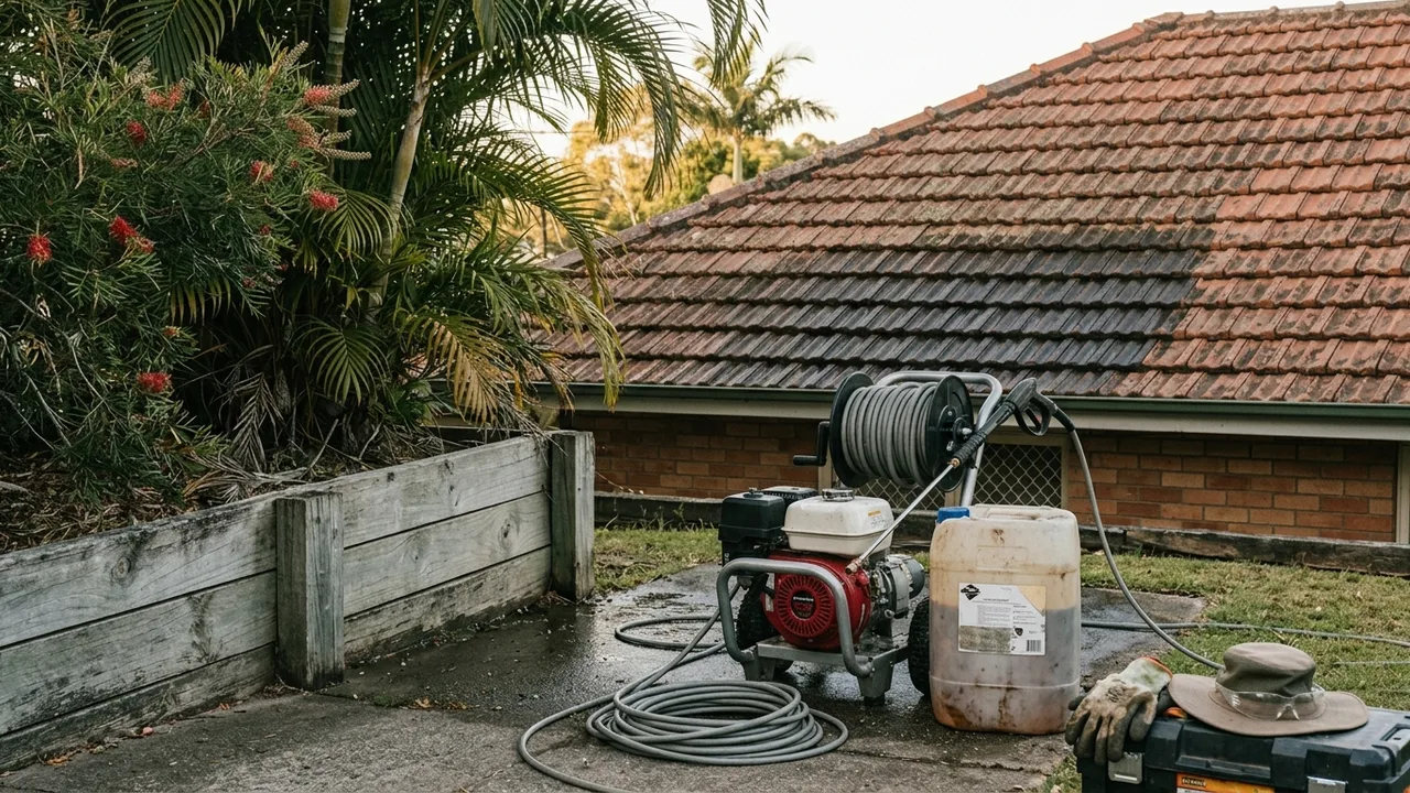 I have generated this contextual wide shot of a South East Queensland street to complement your roof restoration article.
