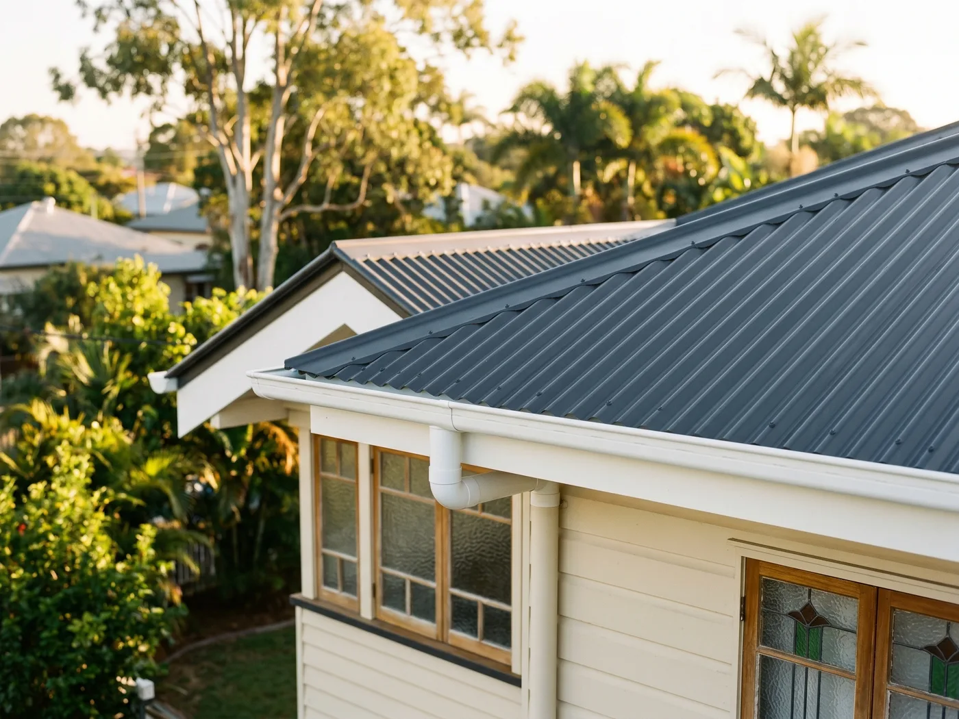 Close-up of a finished roof restoration job on a Brisbane home
